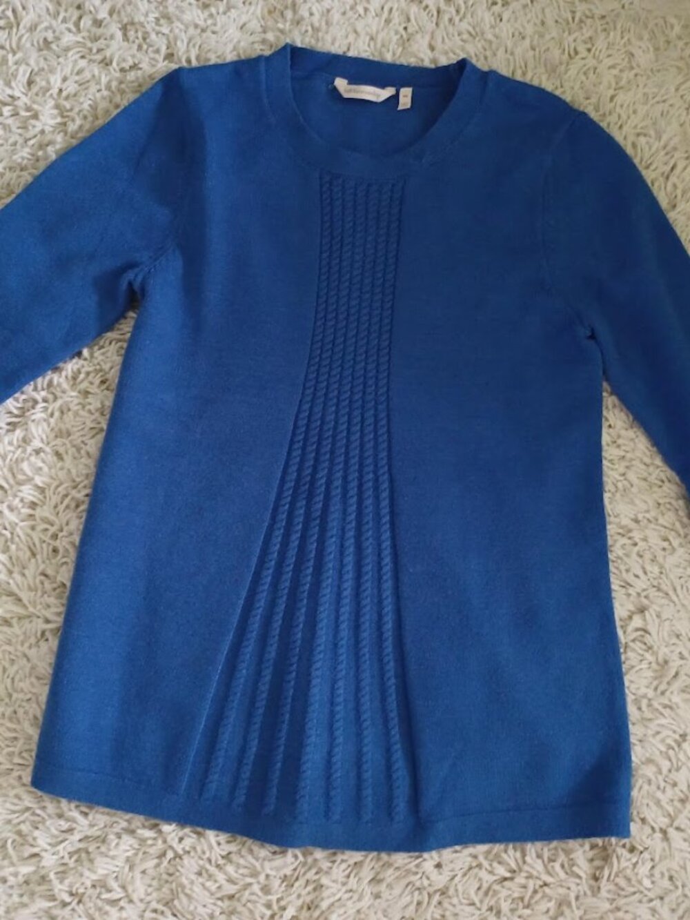 Soft Surroundings Petite Medium Royal Blue Knit Pullover Sweater Cable Front PM